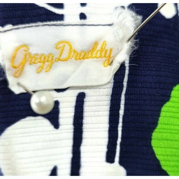 Vintage 60s Gregg Draddy Maxi Dress Womens 10/12? Navy Blue Green Floral - Picture 5 of 6